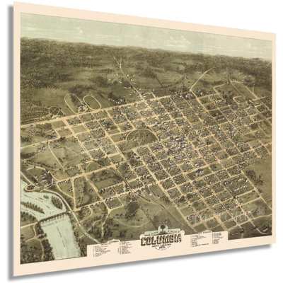 «Vintage 1872 Columbia South Carolina Map», reproduction d'art graphique sur papier