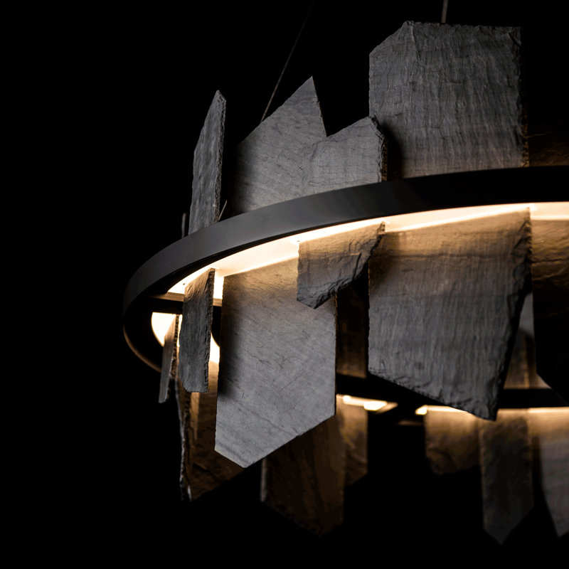 Ardesia 1 - Light Unique Geometric LED Pendant with Slate Accents, Black
