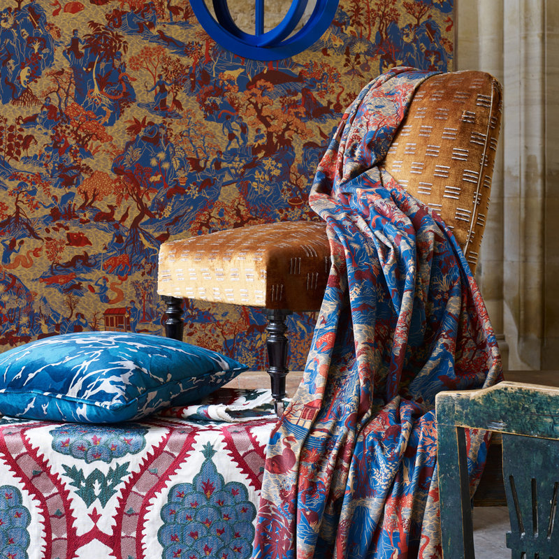 Anar Trellis Fabric, Stockholm Blue/Platinum Gray