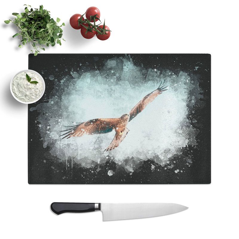 Tempered Glass Black Kite Bird Chopping Board, 28.5 cm x 39 cm