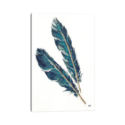Gold Feathers, Indigo III by Chris Paschke - Wrapped Canvas Painting