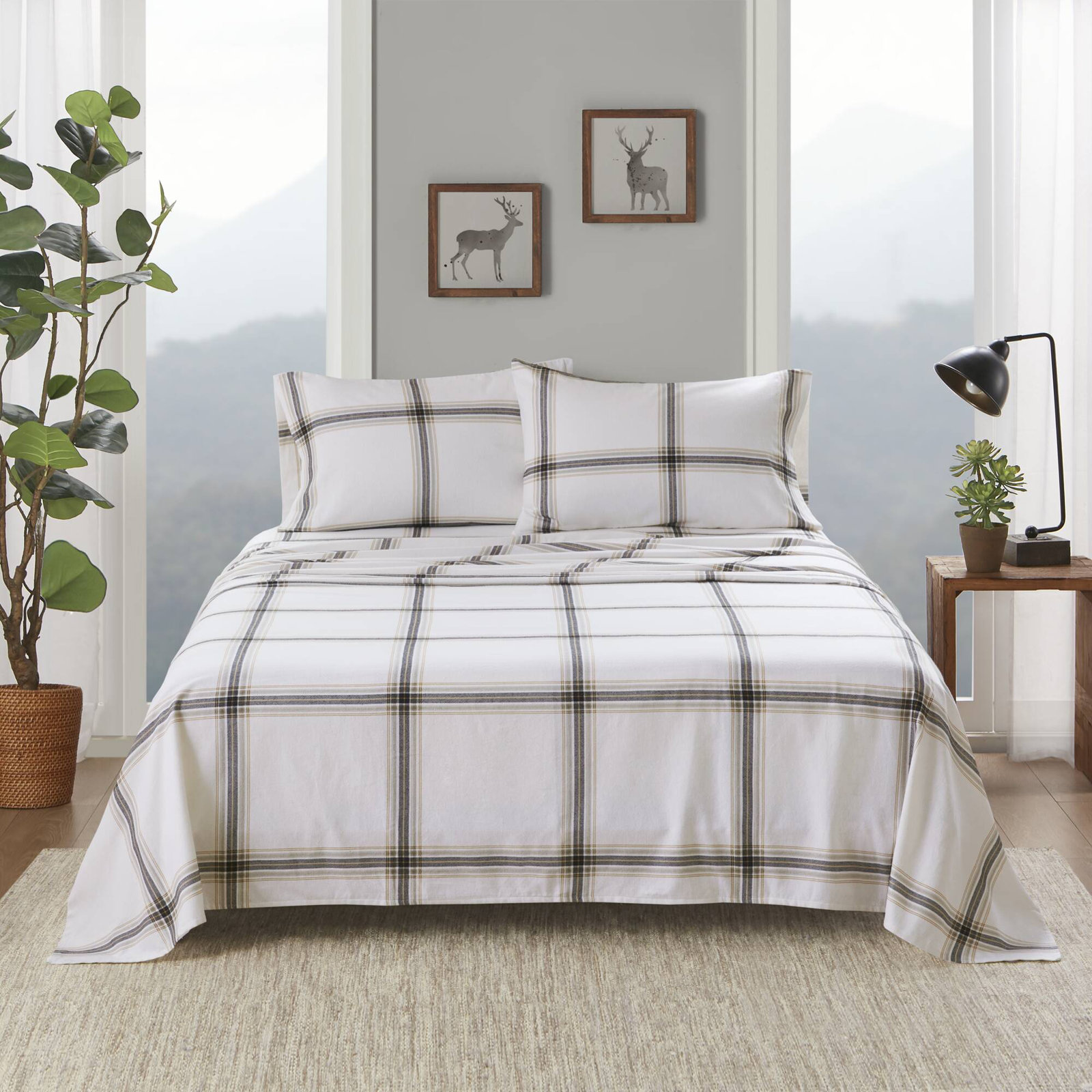 Woolrich 100% Cotton Flannel Sheet Set, California King Sheet Set with 2 Pillowcases, Tan Plaid