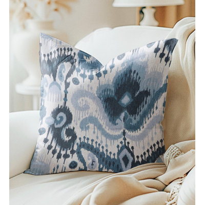 Navy Blue Paisley Ikat Pillow Cover