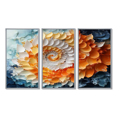 «Yellow and Orange Sunrise Abstract Waves III», ensemble d'art mural spirales abstraites