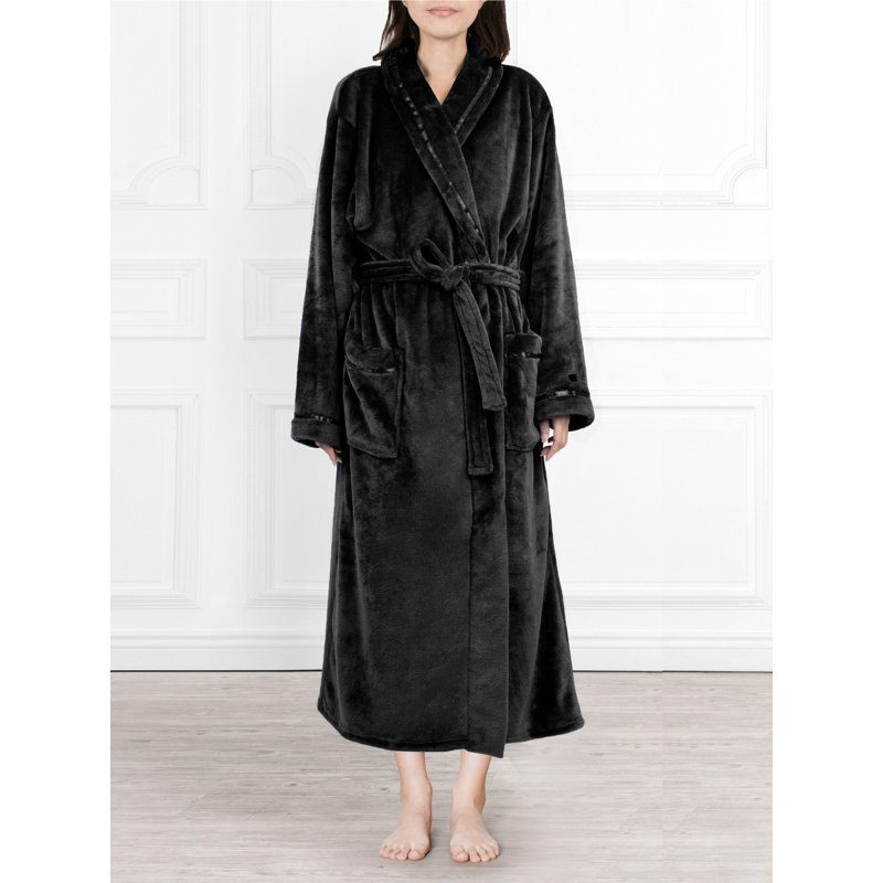 Peignoir mi-mollet en molleton avec poches, G / TG, Noir