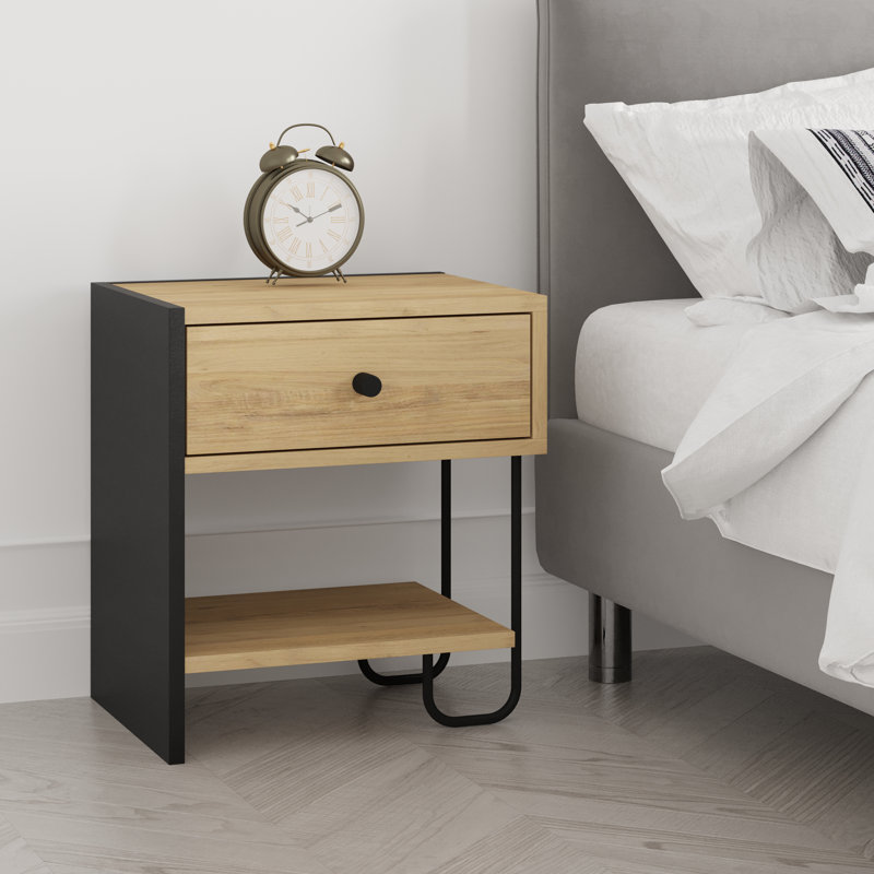 Brygida Bedside Table, Saphire Oak/Silky Black