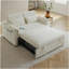 Canapé-lit double en velours de 55 po, dossier réglable avec port USB, poches latérales, canapé-lit convertible 3-en-1, fauteuil de loisir moderne, 2 coussins lombaires, brun clair, convient au salon-1405156379