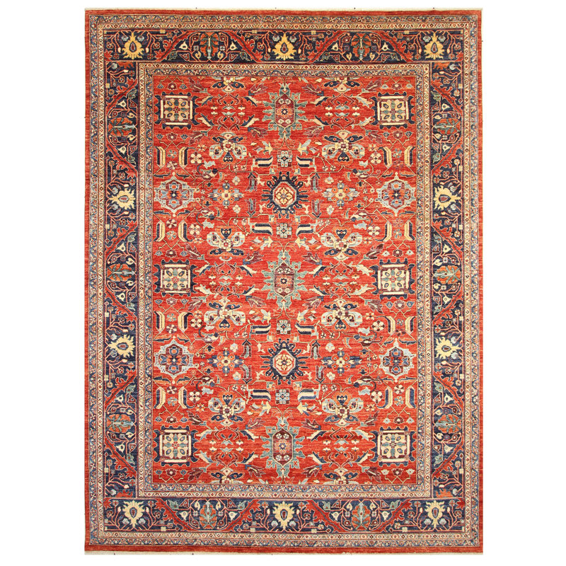High-Quality Hand-Knotted Red And Navy Area Rug