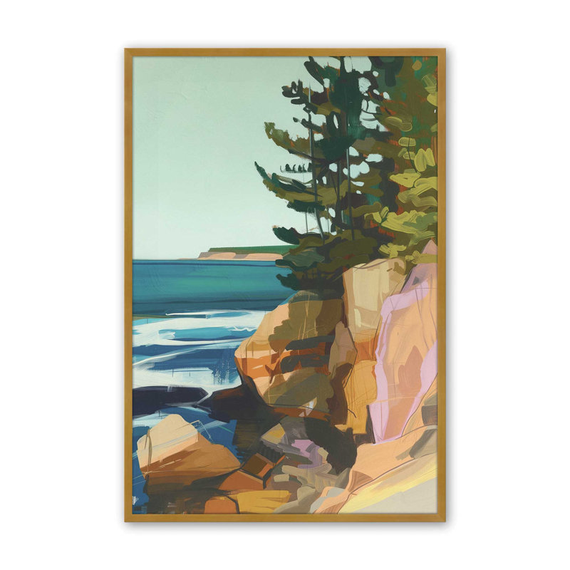 «Seacliff Whispers V2», impression encadrée sur papier par Azure Artisanal Studio, Or poli