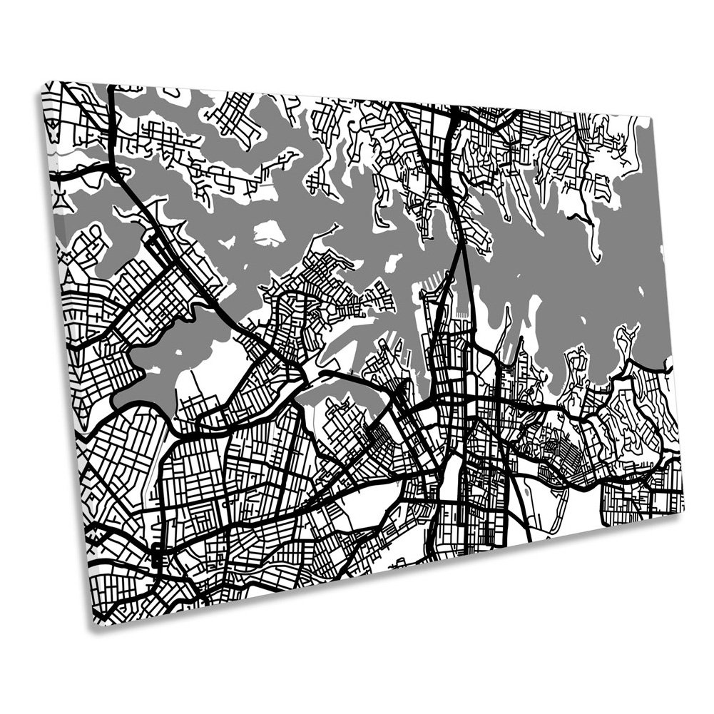 Sydney Australia Map Minimalistic B&W - Wrapped Canvas Print
