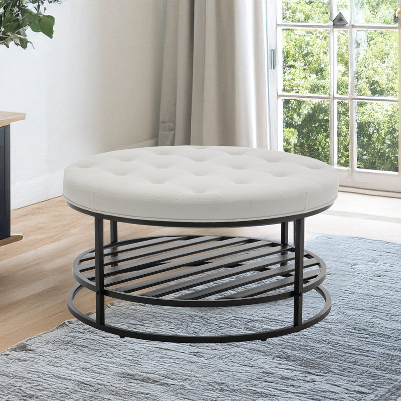 BARNUT Coffee Tables, Modern Upholstered Tufted Center Table With Metal Shelf, Round Coffee Tables For Living Room, Performance Fabric