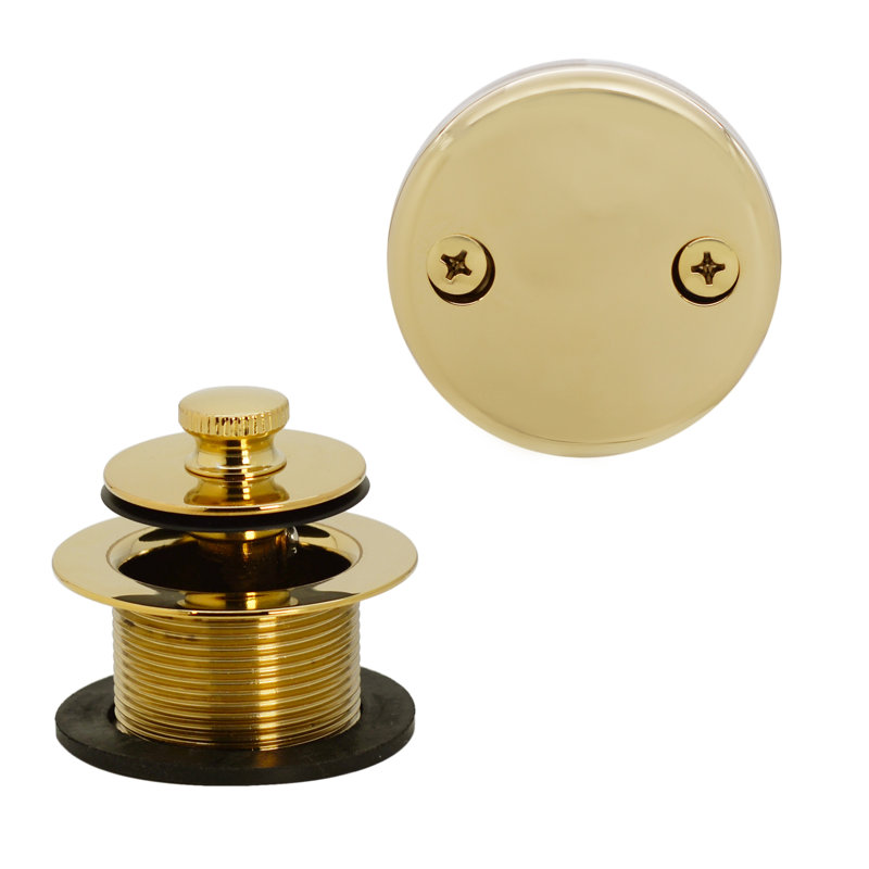 1-1/2" x 12" PVC Twist & Close Bathtub Leg Drain Assembly with Two-Hole Overflow, Polished Brass