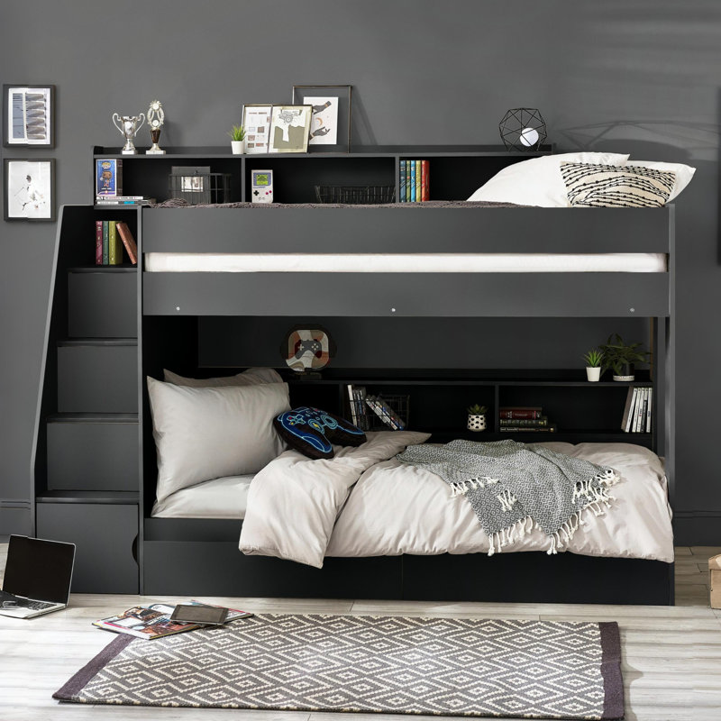 Caleb Single (3') Bunk Bed with Storage Included, Anthracite