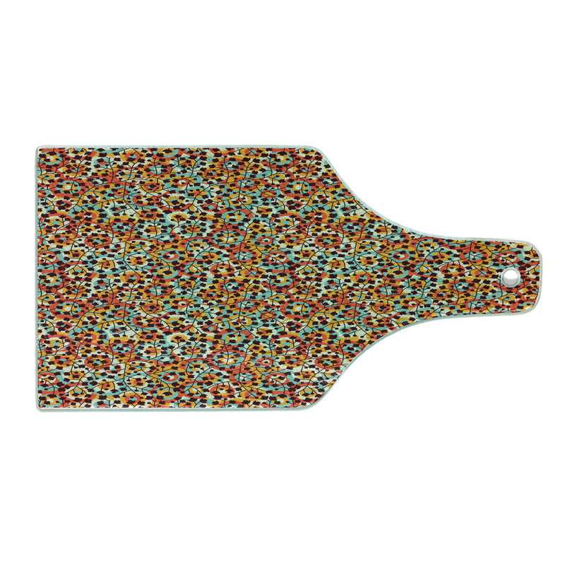 Ambesonne Modern Tempered Glass Cutting Board Nature Scroll Circles Multicolor