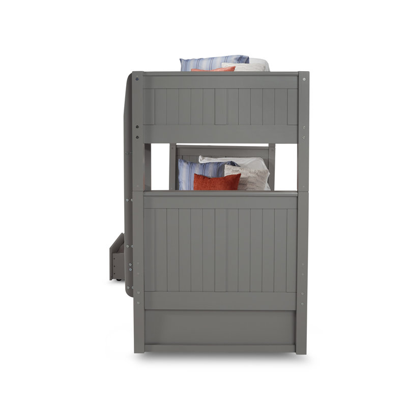 Lit superposé simple au-dessus de simple en bois massif Friedemar, Gris