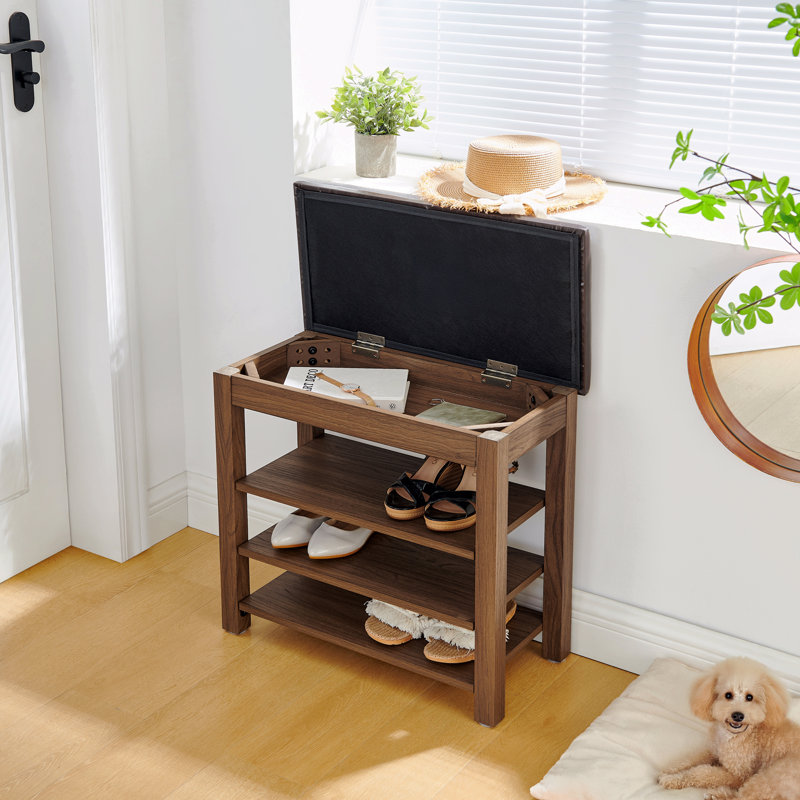 Small Shoe-Changing Bench With Shelves, Brown
