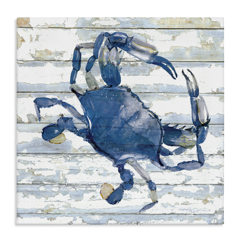  Crabe bleu sur toile patinée par Jessie Perry, H 24 po x l 24 po