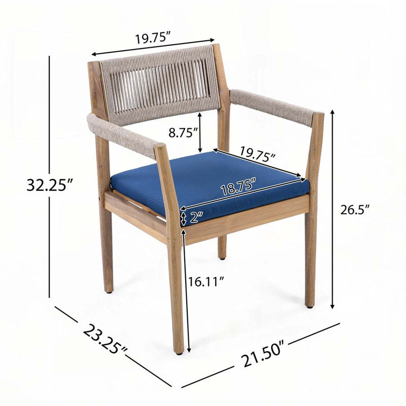 Acacia Wood Outdoor Dining Chairs, Navy