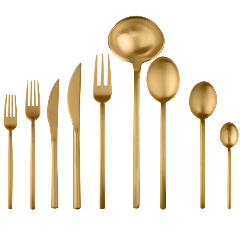 Due 75 - Piece Stainless Steel Flatware Set - Service for 12, Ice Gold