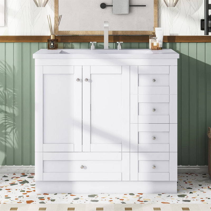 Raylend 36'' Single Bathroom Vanity with Resin Top, White