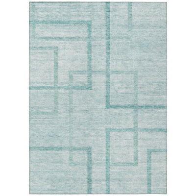 8' X 10' Teal Blue And Aqua Geometric Washable Indoor Outdoor Area Rug