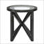 Table basse moderne simple en verre trempé avec base en bois massif, plateau rond transparent pour le salon et le bureau-174711520