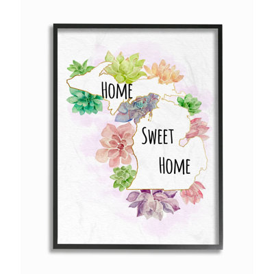 «Michigan State Home Sweet Home Succulent Watercolor Vignette» par Ziwei Li, reproduction d'art