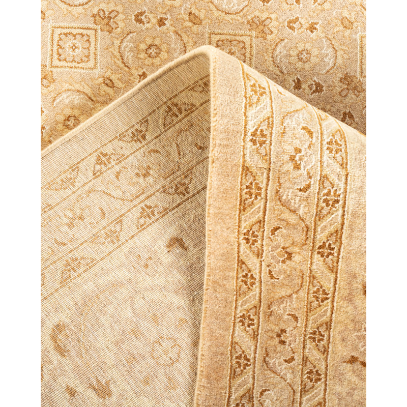 Tapis beige / brun / blanc noué à la main de conception unique 9 pi x 12 pi 1 po Hayner