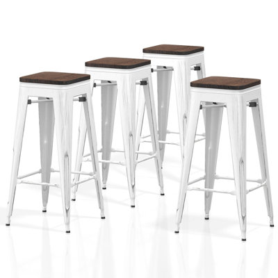 Santillanes Solid Wood Counter Stool with Iron Frame
