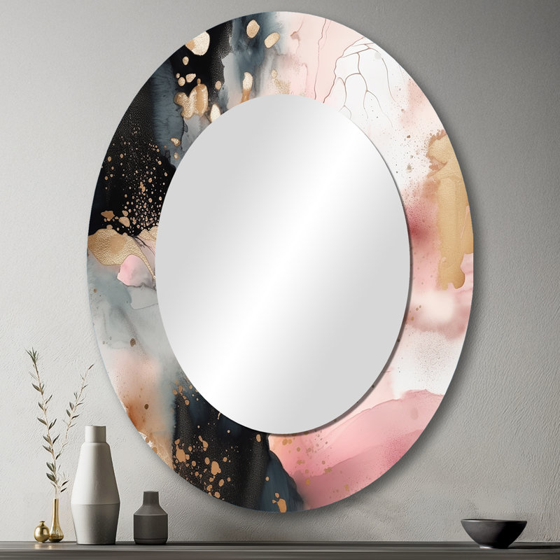 Pink Gold Marble Texture II - Modern Oval Wall Mirror, 43" x 33"