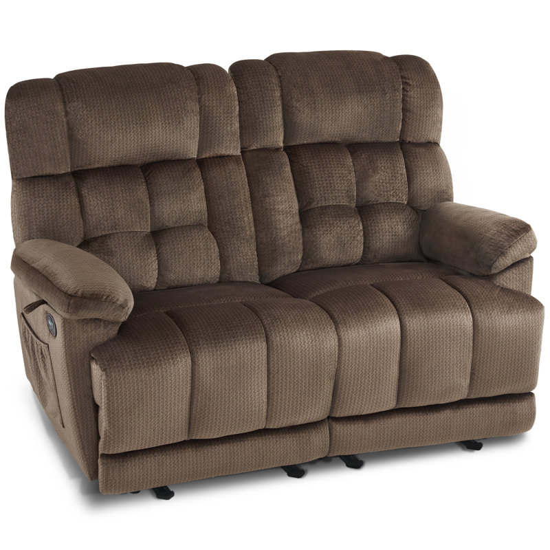 Kenso Fabric Power Recliner Loveseat with Heat and Massage, USB Charge Port, Brown 100% Polyester