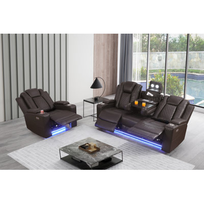 Tiertza Faux Leather Power Recliner Set W/ Tray Table & Storage by Ivy Bronx