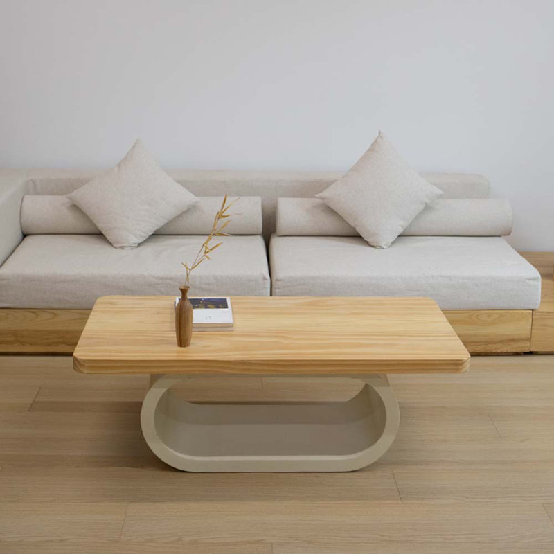 Cream wind log solid wood end table, 15.74" H x 55.11" L x 27.55" W