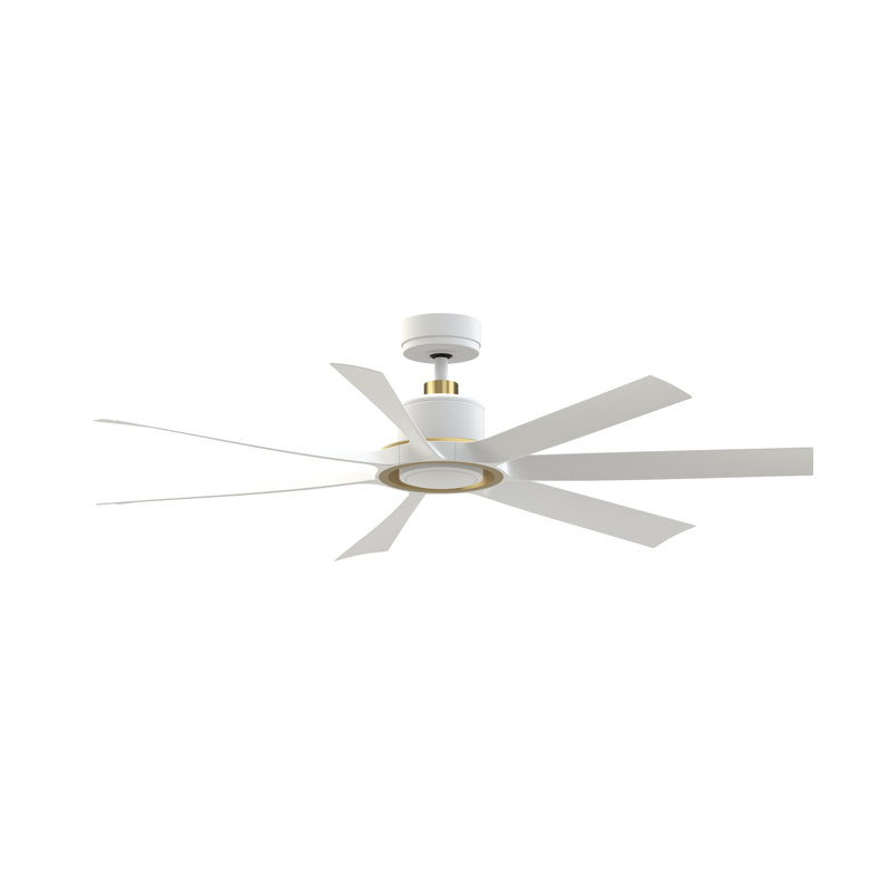 Lenzi 60 inch Indoor/Outdoor Ceiling Fan with LED Light Kit - Matte White with Brushed Satin Brass Accents with Matte White blades