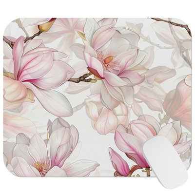 Floral Magnolia Flowers I Cottage Gaming Cute Office Laptop Desk Pad Gift Mat Square Rectangle Non-Slip Mousepad