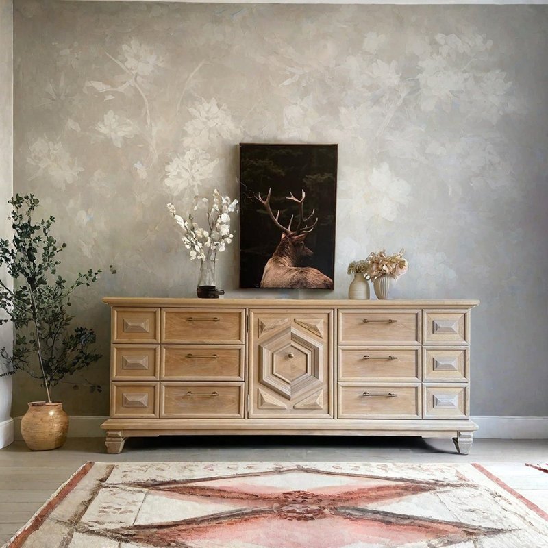 Minimalist Solid Wood Carved Sideboard