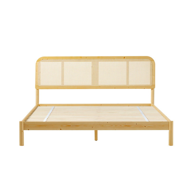 Boho Curved Rattan Headboard King Bed