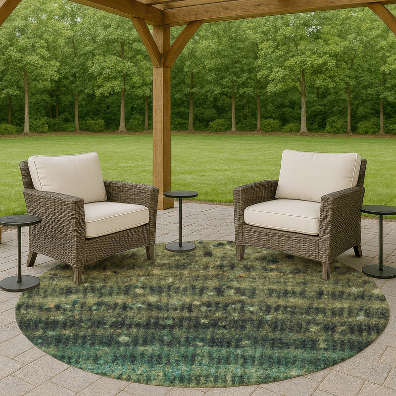Machine Washable Indoor/Outdoor Chantille ACN2316 Stripes Rug, Round 8'