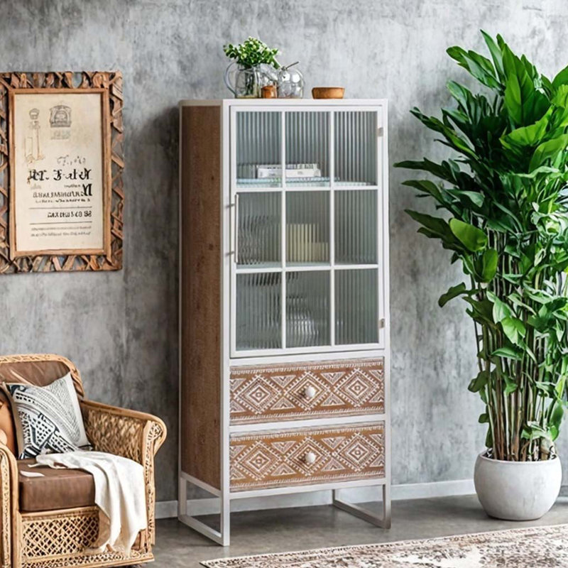 Bibliothèque vintage avec porte en verre sculpté