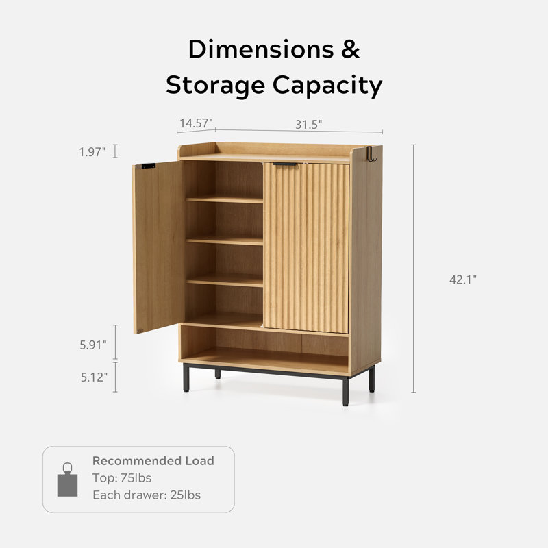 Grande armoire à chaussures avec portes, Chêne