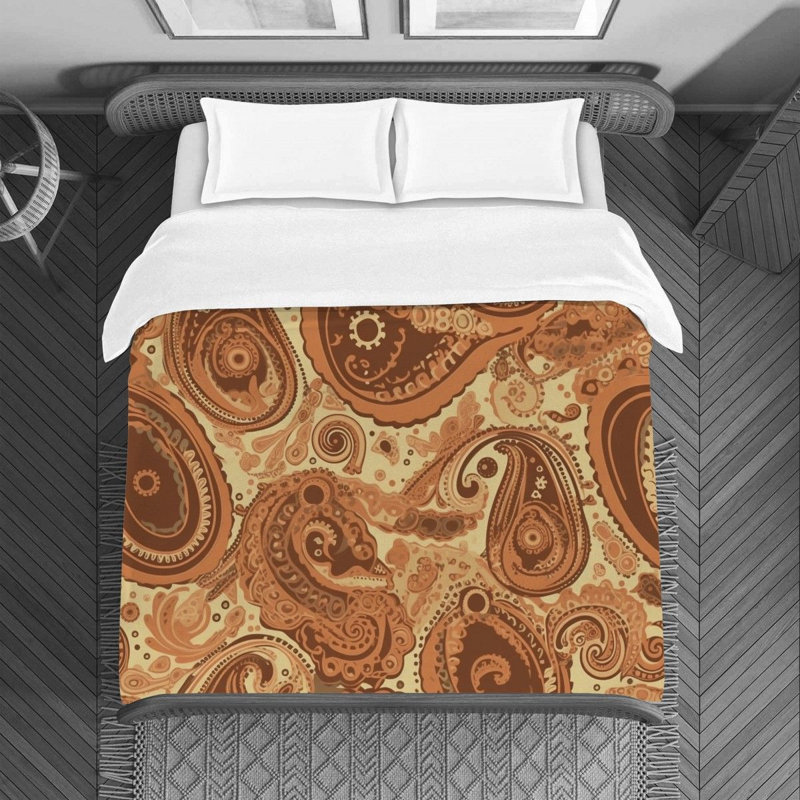 Machine Printed Duvet Cover, Twin Duvet Cover, Brown/Beige Paisley