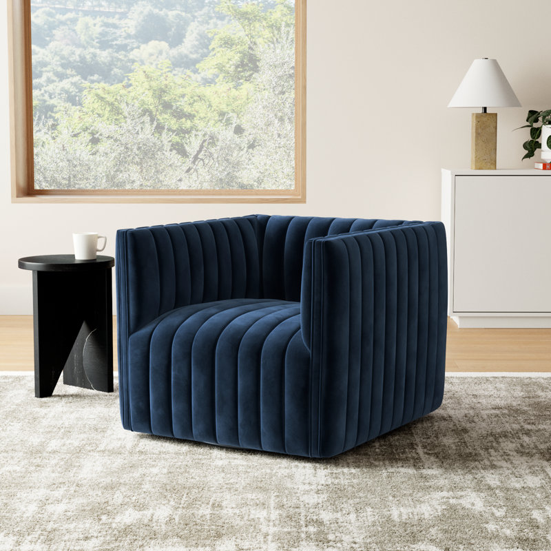 Brandt Upholstered Swivel Armchair, Sapphire Navy Polyester Blend