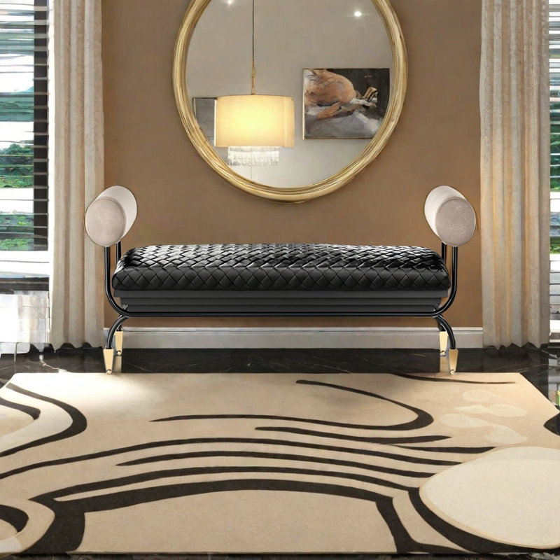 Banc rembourré en microfibre de cuir, H 26,37 po x l 59,05 po x P 21,65 po