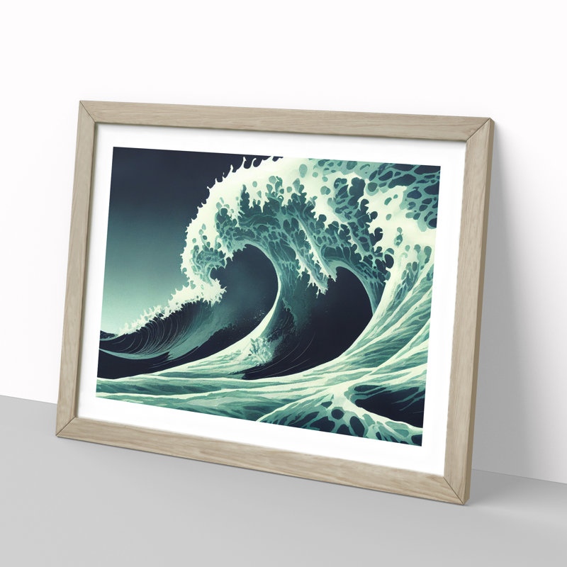 A Spellbinding Japanese Wave - Single Picture Frame Print, 25cm H x 34cm W , Oak