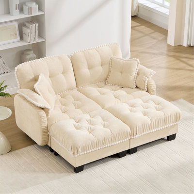Canapé en forme de U en chenille avec 4 coussins, repose-pieds mobile à garniture pom-pom capitonnée, conception ergonomique, canapé à assise profonde facile à installer