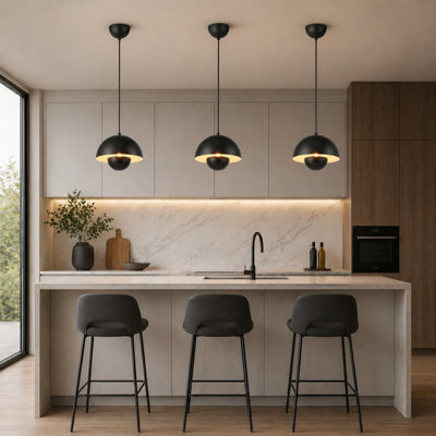 Luminaire suspendu moderne pour îlot de cuisine noir, plafonnier à dôme en métal mat pour îlot de cuisine, salle à manger, chambre à coucher (ensemble de 3)