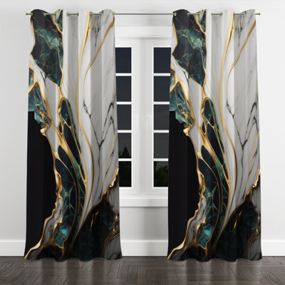 Abstract Geode Gold And Green Marble III - Abstract Marble Grommet Curtain - Velvet Room Darkening - 1 panel