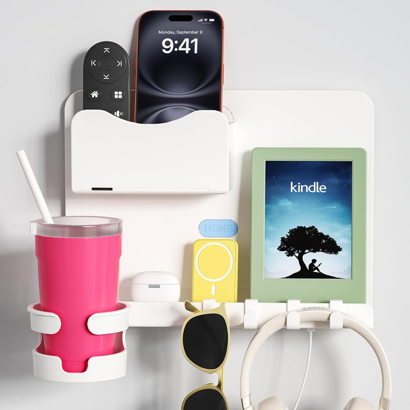 White Floating Bedside Storage Shelf