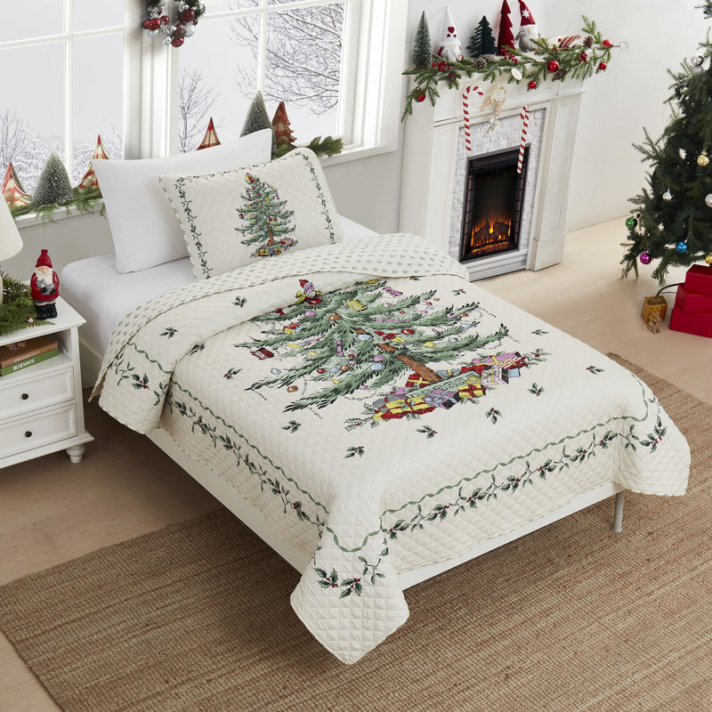 Spode® Christmas Tree Quilt Set, Twin Quilt + 1 Standard Sham