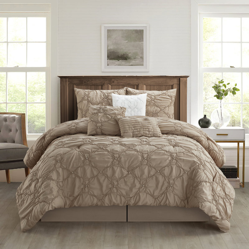 Mariscos Microfiber 7 Piece Comforter Set, California King, Taupe